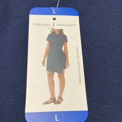Threads 4 Thought L Navy Short Sleeve Short Solid Wrap Dress Regular Women