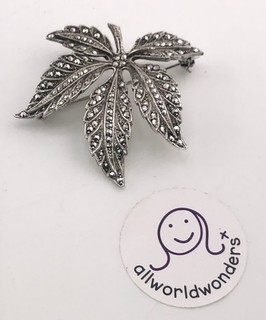Vintage ca. 1950er Sterling Silber Markasit Ahornblatt Brosche