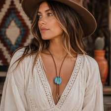 Handmade Dichroic Necklace Bolo Set Brown Faux Leather&nbsp;