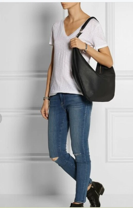 Bolso de hombro Diane von Furstenberg Sutra Crescent Hobo cuero guijarro negro $430 Foto 2 de 4