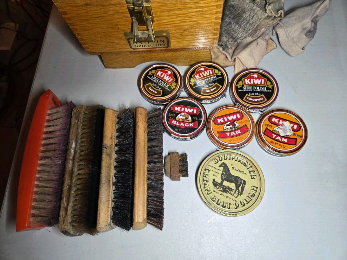 Vintage Griffin Shinemaster Wood Shoe Shine Brushes KIWI & BOOTMASTER TINS View 5