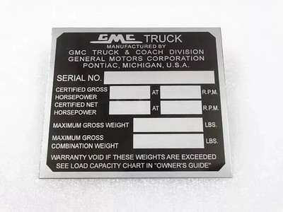 TYPENSCHILD FÜR VINTAGE GMC TRUCK 1954-1959 | Passend für