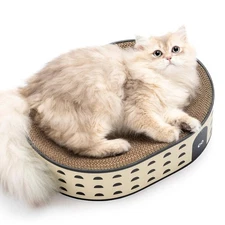 Oval Cat Scratcher Bed 2-in-1 Cat Scratching Board Natural Corrugated Cardboa...