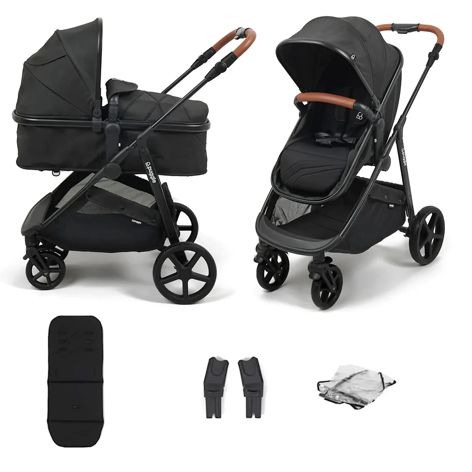 Puggle Monaco XT 2in1 Pushchair with adaptors adjustable handle storm black