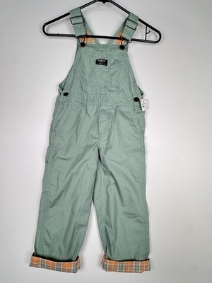 OshKosh B'gosh Kids Unisex Green Overalls Plaid Cuffs Size 5T NWT