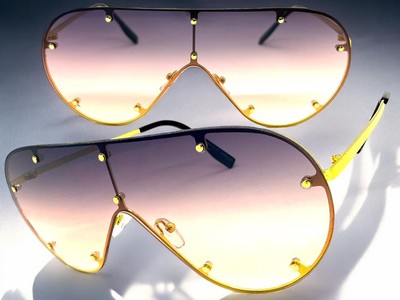 Übergröße Übertrieben Vintage Retro Shield Sonnenbrille Big Goldrahmen Lila Glas