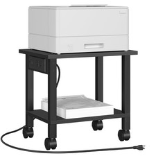 2 Tier Printer Stand Rolling Cart Power Outlets USB Ports Mobile Black