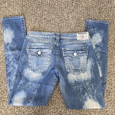 True Religion Jeans Skinny Size 30 Mid Rise Women Blue Acid Wash Pockets EUC