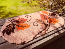 VTG Latch Hook Rug or Wall Hanging Autumn Leaves Earth Tones 43x22 inches