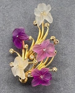 Authentic Grosse For Dior Germany Gold-Plated Frosted Violet Floral Brooch Pin Dainty