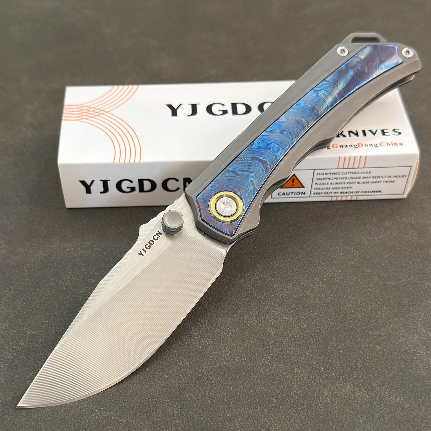 YJGDCN RIHE Design Folding Knife M390 Blade  Inlaid Timascus Handle YJ2524