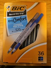 Bic Xtra Comfort Round Stic Grip Black/Blue, 36 Count