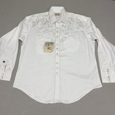 New Rockmount Ranch Wear Pearl Snap Shirt XL White Floral Embroidered Cowboy