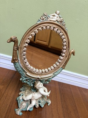 Vanity Mirror Cast Iron Tilting Antique Italian Angel Ornate Unique