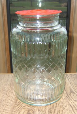 Large Glass Pickle / Cookie Jar 12'' Storage Apothecary with NEW Red Silicone Lid