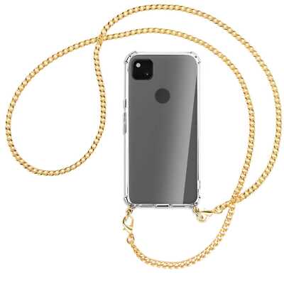 Handykette für Google Pixel 4a goldfarbene Kette (G) Hülle mit Band Kordel