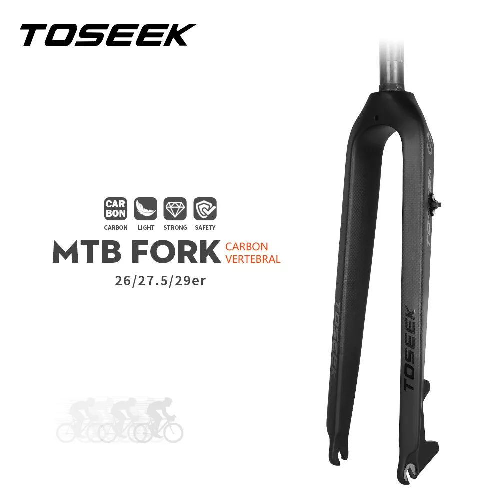 TOSEEK Full Carbon Straight Tube Fork MTB Bike Disc Brake Rigid Fork 26 27.5 29