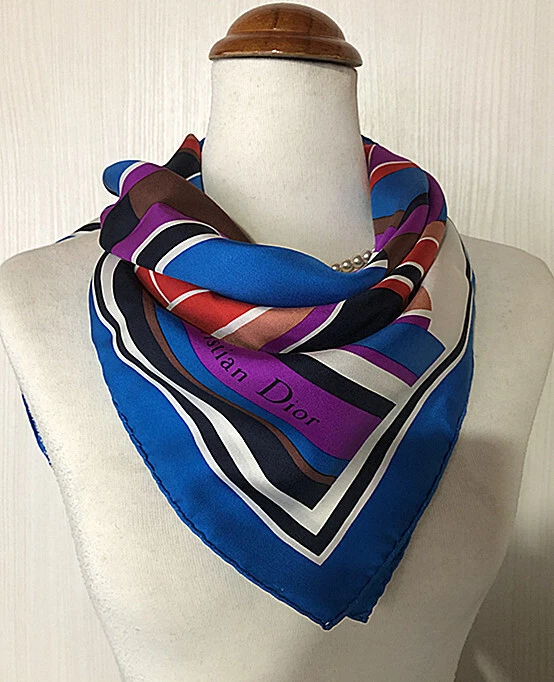 Christian Dior Authentique Foulard Unisexe Femme Soie Classique Luxe Multicolore #10