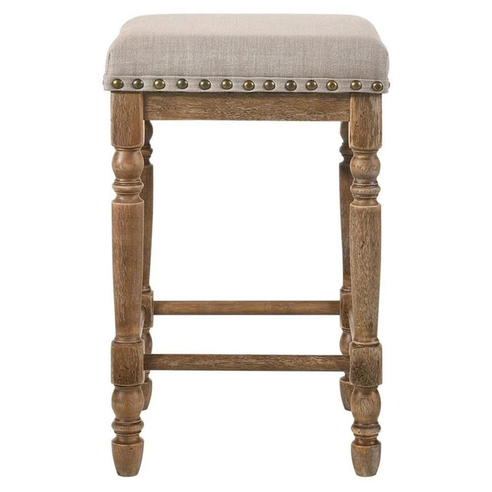 FARSIRIS FABRIC COUNTER HEIGHT STOOL IN BEIGE AND WEATHERED OAK - Image 3 of 4