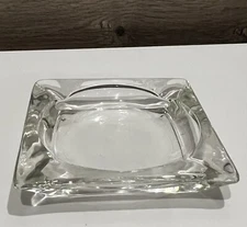Vintage MCM Clear Classic Glass Small Square Tabletop Ashtray 3.5” Sq.