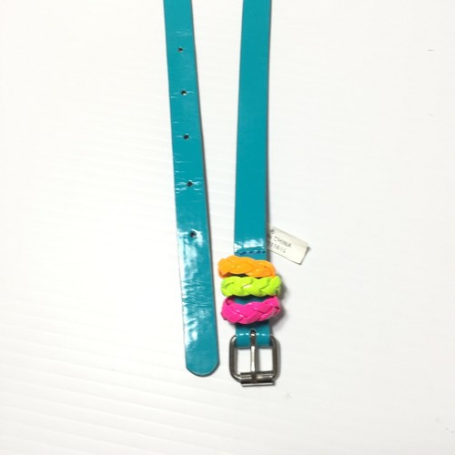 Girls Belt SZ 6 Aqua Blue Multi Color Skinny Faux Patent Leather - Picture 9 of 11