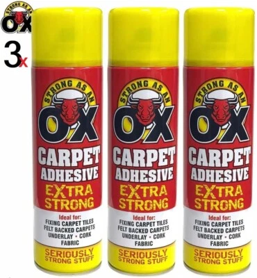 STRONG AS AN OX 3 X 500ML HEAVY DUTY SPRAY ADHESIVE GLUE STRONG OX FOAM FOR CARPET TILE FABRIC