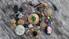 Antique Vtg BUTTON Lot Metal, Shell, Glass Jewel Celluloid More NICE #41pcs