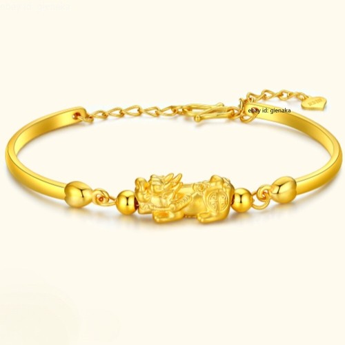 Pure 999 24K Yellow Gold Women Lucky Dragon Pixiu Transfer Beads Bracelet Bangle - Picture 6 of 10
