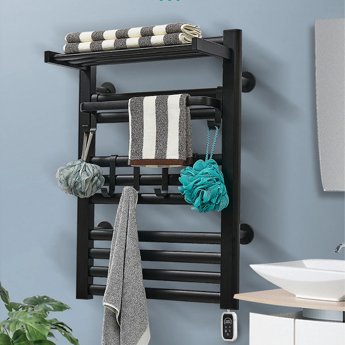 10-Bar Towel Warmer Bath Towel Heated Rack with Shelf Plug-In Easy to clean  | eBay