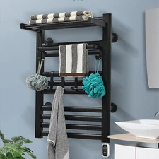 10 Layer Heated Towel Rack Towel Warmer with Timer Wall Mounted W/ Shelf