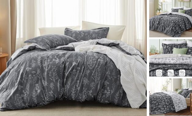Comforter Set - Dark Grey Comforter, Cute Floral Bedding Queen 05 - Dark Grey-image