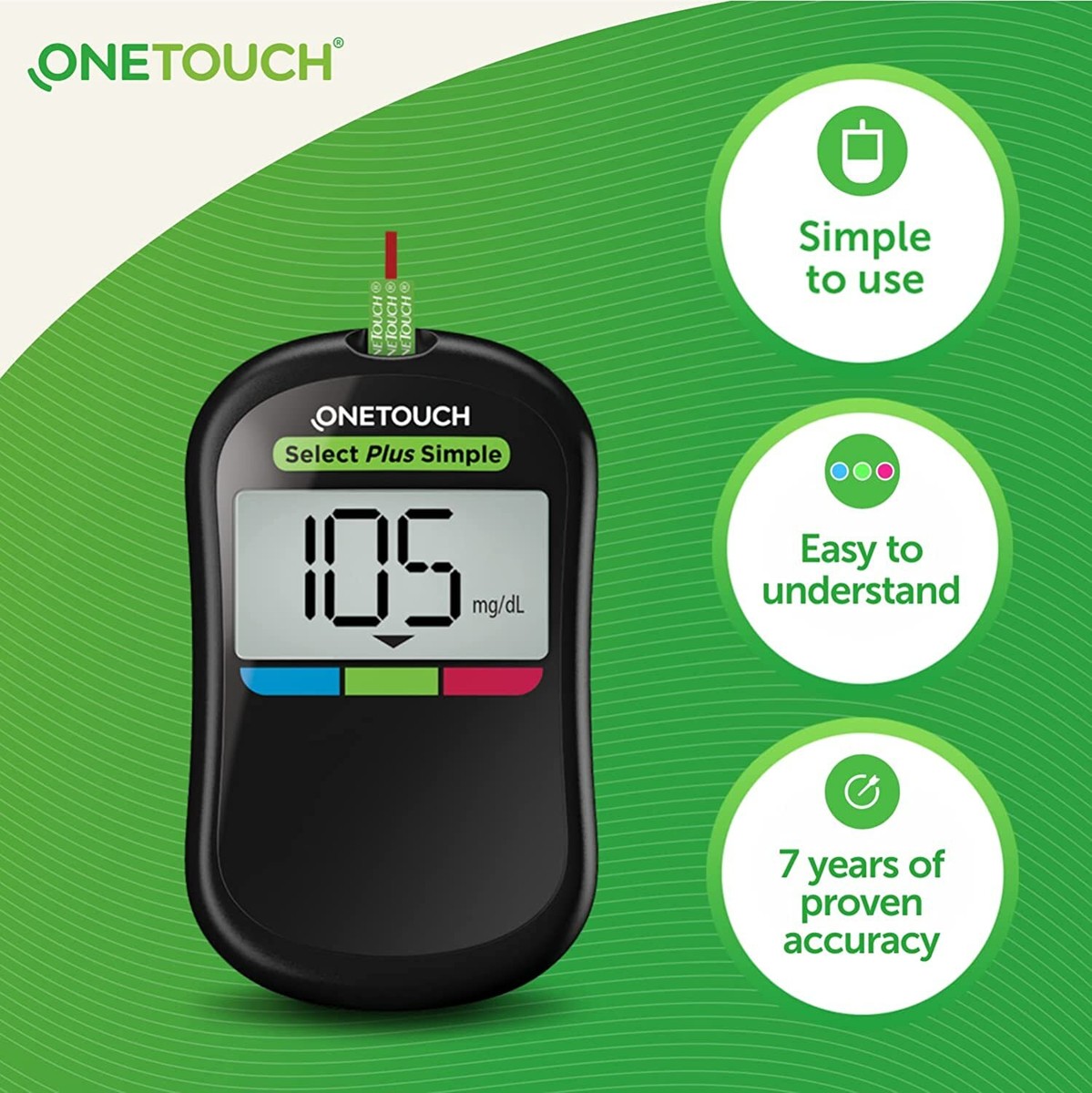 OneTouch Select Plus Simple glucometer machine FREE 10 Test Strips + 10  Sterils