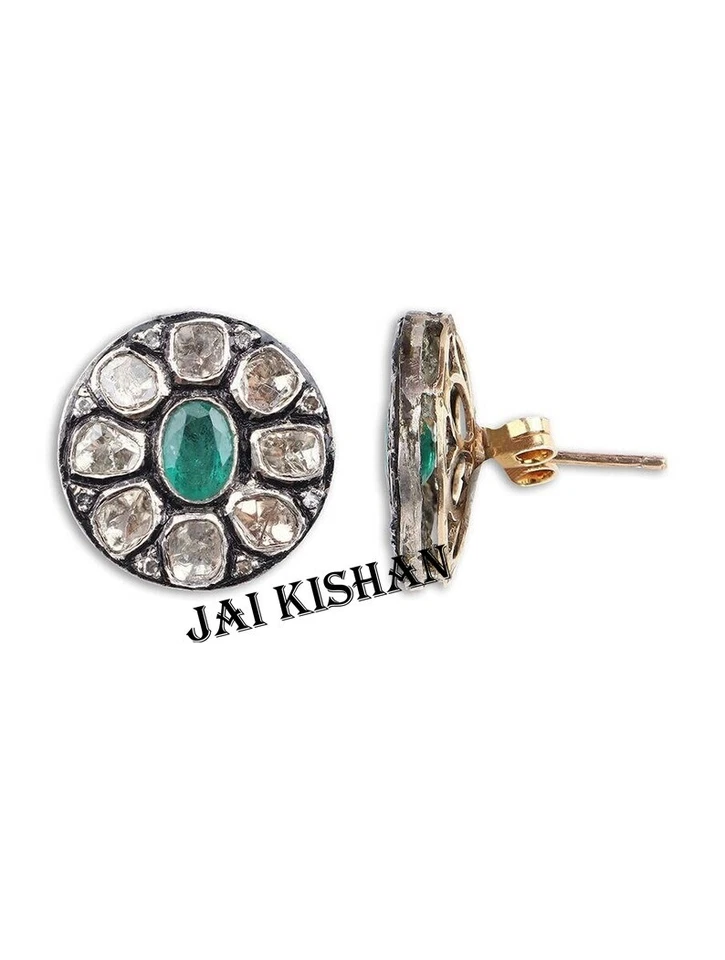 Natürlicher Smaragd Edelstein 925 Sterlingsilber Polki Pflastern Diamant Party - Bild 4 von 4