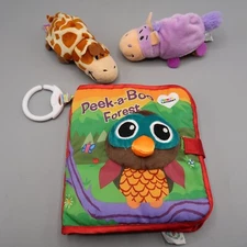 Lamaze Peek-A-Boo Forest Clip On Baby Teething Crinkle Soft Book & 2 Flipazoo