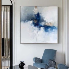 Abstract Wall Art Handmade Texture Oil Paintings On Canvas Home Decor Blue White