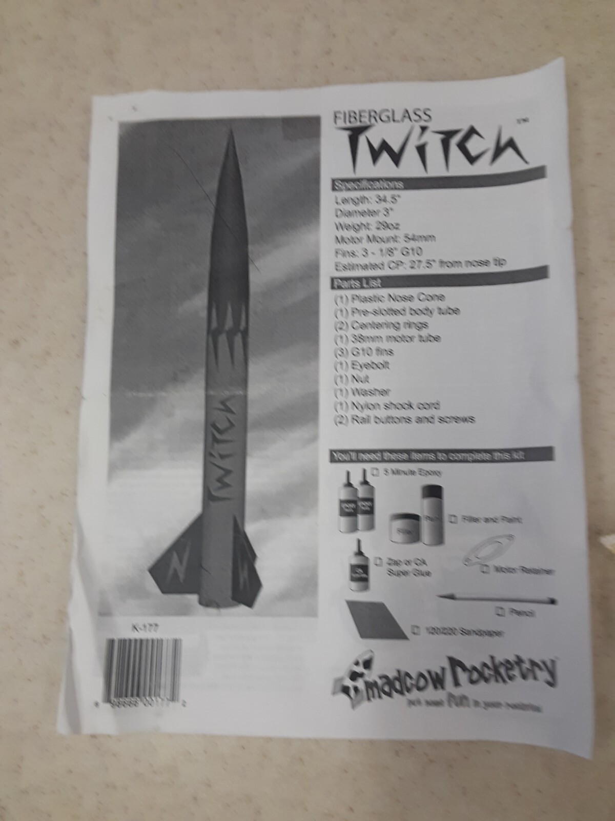 Madcow Rocketry HPR 3" Diameter fiberglass kit. eBay