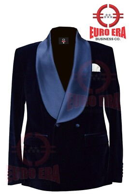 New Men Royal Look Party Wear Dinner Party Blue Velvet Smoking Jacket Blazer