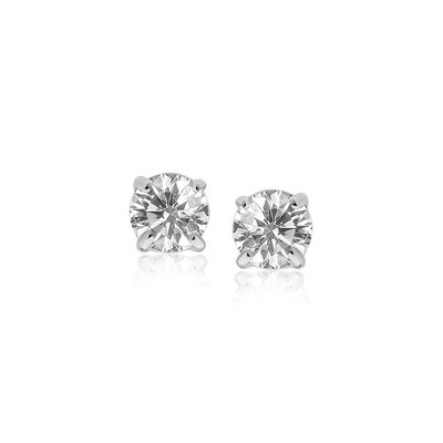 14 Karat Weißgold Ohrstecker mit weißem Farbton facettiert kubischer Zirkonia (5 mm)