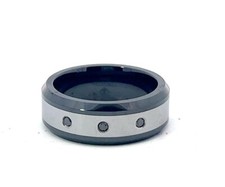 Tungsten  Ceramic .06ct Treated Genuine Black Diamond 8mm Beveled Band Ring