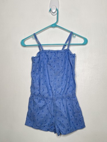 Old Navy Tank Romper Girls Size Medium 8 Blue Swiss Dot Pom Blue Sleeveless