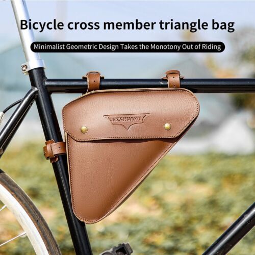 Retro Bicycle Beam Triangle Frame Bag Leather Vintage Classic Bike Bag Brown - Picture 5 of 16
