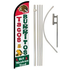 Tacos Burritos Windless Banner Swooper Advertising Flag Kit Concessions Food