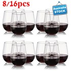 8/16pcs Unbreakable Shatterproof Plastic Drinks Tumbler Wine Glass Beer Cups AU