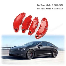 Fit For Tesla Model S X 2018-2021 Brackets Caliper Covers Aluminum 4pcs/set Red