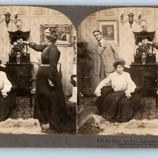 1906 Girl's Mother Skeptical of Boyfriend Lady Romance Stereoview Real Photo V32