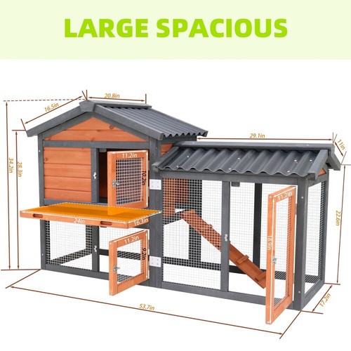 58" Wooden Outdoor Chicken Coop Hen House, Waterproof Rabbit Hutch Bunny Cage - Picture 2 of 12