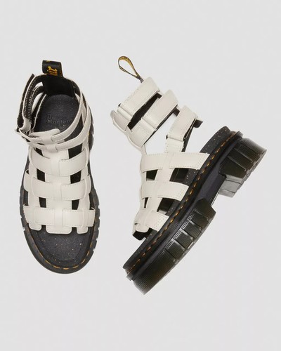 Dr. Martens Ricki Nappa Lux Leather Platform Gladiator Sandals Grey White sz 10