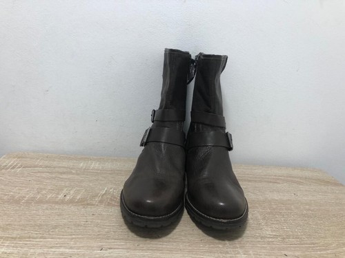 CLARKS WOMENS DARK BROWN LEATHER SIDE ZIP UP BUCKLE STRAP BOOTS UK 7 EUR 41 AB33