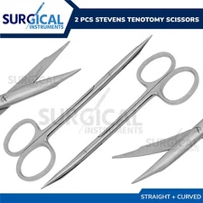 2 Stevens Tenotomy Scissors - 1 Straight 1 Curved - Surgical Dental German Grade