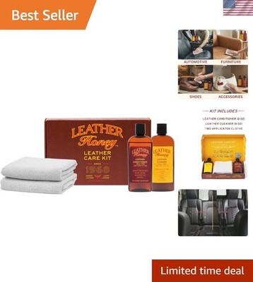 Complete Leather Care Kit: Cleaner, Conditioner, 2 Cloths. Non-Toxic Leather ...